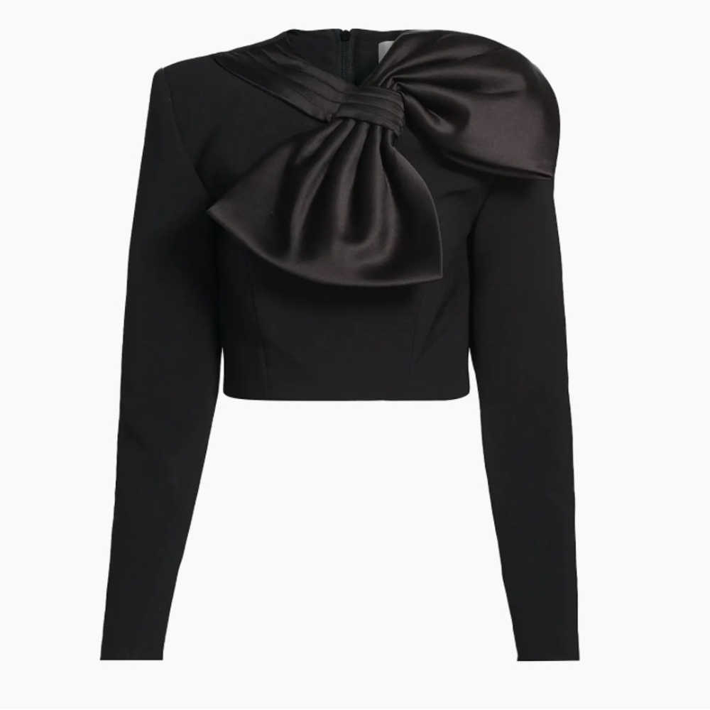 New Ronny Kobo Arlet Bow Long-Sleeve Crop Top Size Medium
